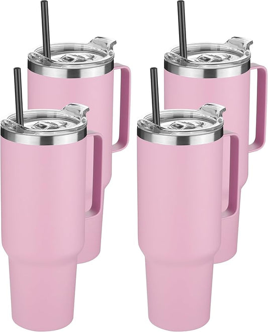 HASLE OUTFITTERS 40 oz Stainless Steel Tumbler with Handle, Vacuum Insulated Tumblers Bulk, Reusable Double Wall Travel Coffee Mug, Durable Powder Coated Water Bottle(Pink, 4)
