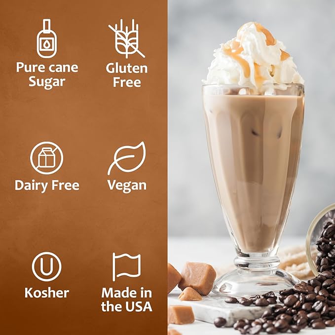 Syruvia Coffee Syrup, Caramel Flavored Syrup for Drinks, Lattes, and Desserts – 25.4 fl oz, With Pump