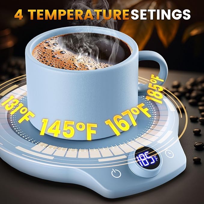 Fast Heating Mug Warmer - 4 Temp Settings & 1-12H Timer, Coffee Cup Warmer Plate for Desk Auto Shut Off, Ideal Beverage Warmer Gift for Coffee, Tea, Milk (Blue)