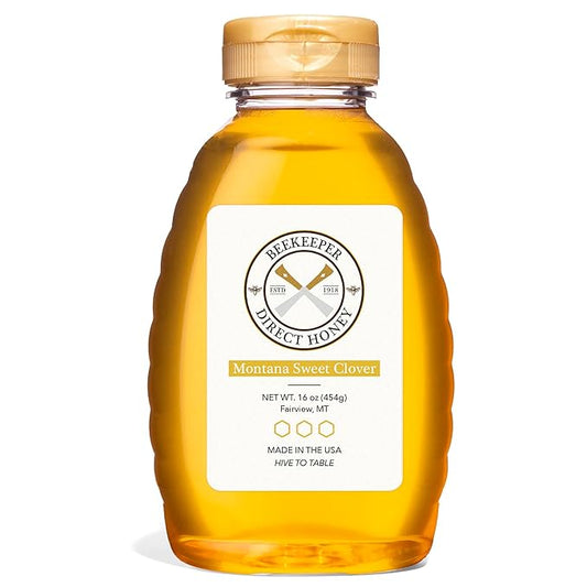 Beekeeper Direct Raw Unfiltered Honey - Real Raw Sweet Clover Honey - All Natural Non-GMO Pure Gourmet Honey - Local Montana Clover Honey (1lbs Squeeze Bottle)