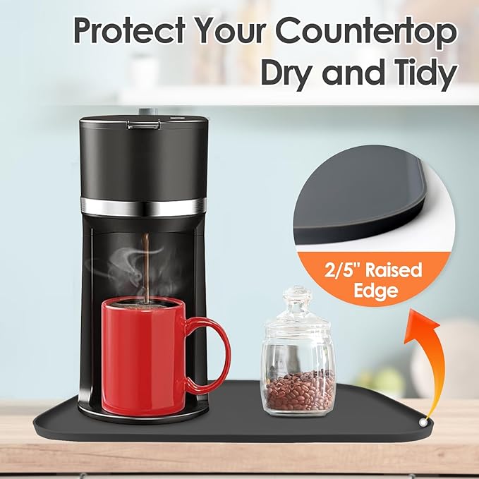 TOHONFOO Silicone Coffee Maker Mat with Lip, 17.4'' x 10.6'' Heavy Duty Coffee Maker Mat for Countertops, Coffee Tray Fit Under Coffee Machine Appliance Automatic Machines Espresso Accessory, Black