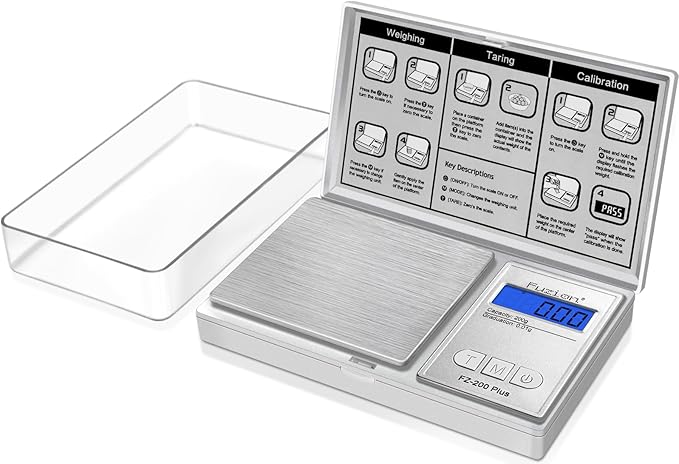 Fuzion Digital Pocket Scale .01 Gram Accuracy, 200g Digital Gram Scales for Medication and Personal Health Care, Baby Food, Jewelry, Herb, Spice, Coin - Weight Gram and Oz