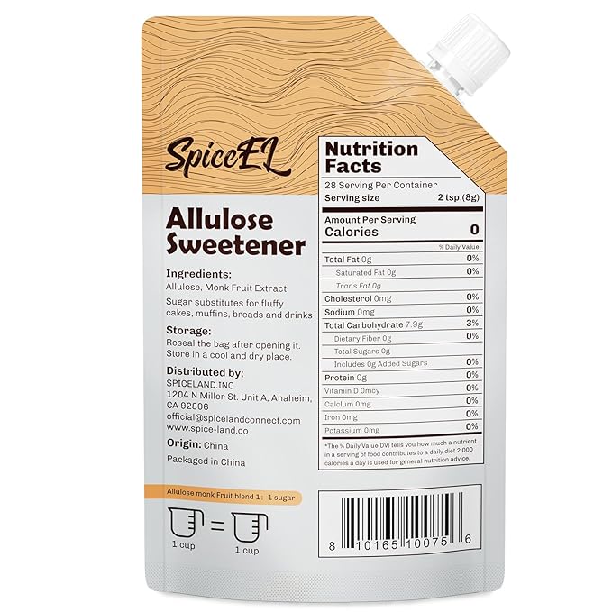 SPICEEL Monk Fruit Sweetener with Allulose - White Sugar Substitute, Coffee, Tea, without Erythritol, Gluten Free, Vegan, Keto Friendly, Sugar Replacement (8 oz)