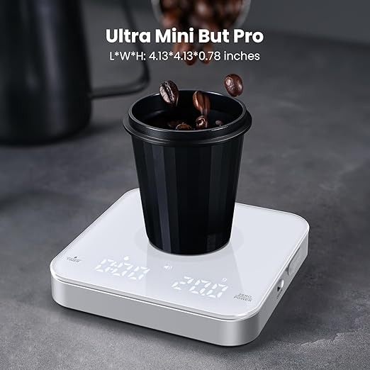 Rechargeable Mini Coffee Scale with Timer, Maestri House Espresso Scale, 2kg/0.1g Accurate Scale for Espresso and Pour-Over Coffee, Portable Digital Kitchen Scale with Automatic Timing（White&Silver）