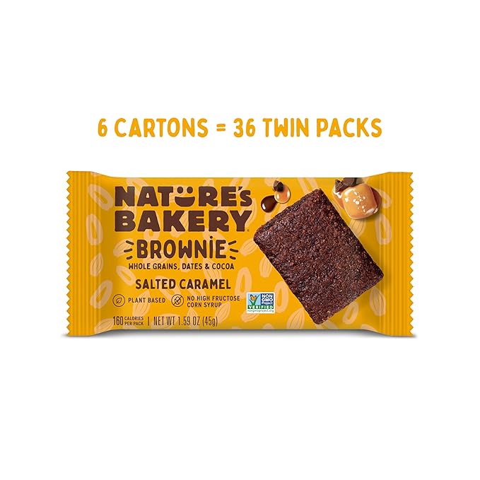 Nature's Bakery Salted Caramel Brownie Bars, Whole Grains, Plant Based, Dairy Free, 9.54 Ounces (Pack Of 6)