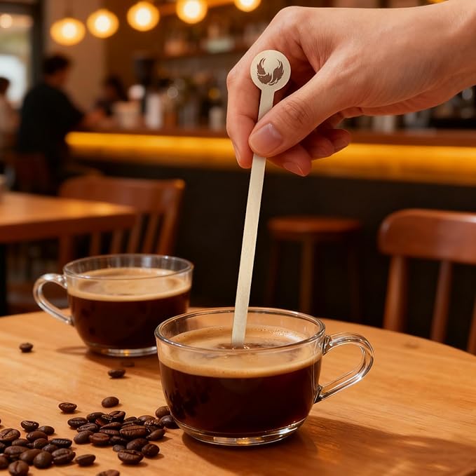 200Pcs Coffee Stirrers- 5.9 Inch Coffee Stir Sticks, Natural Wooden Coffee Stirrers With Round Ends, Disposable Biodegradable Cafe Grade Wood Beverage Mixer for Coffee Cocktails Milk Tea