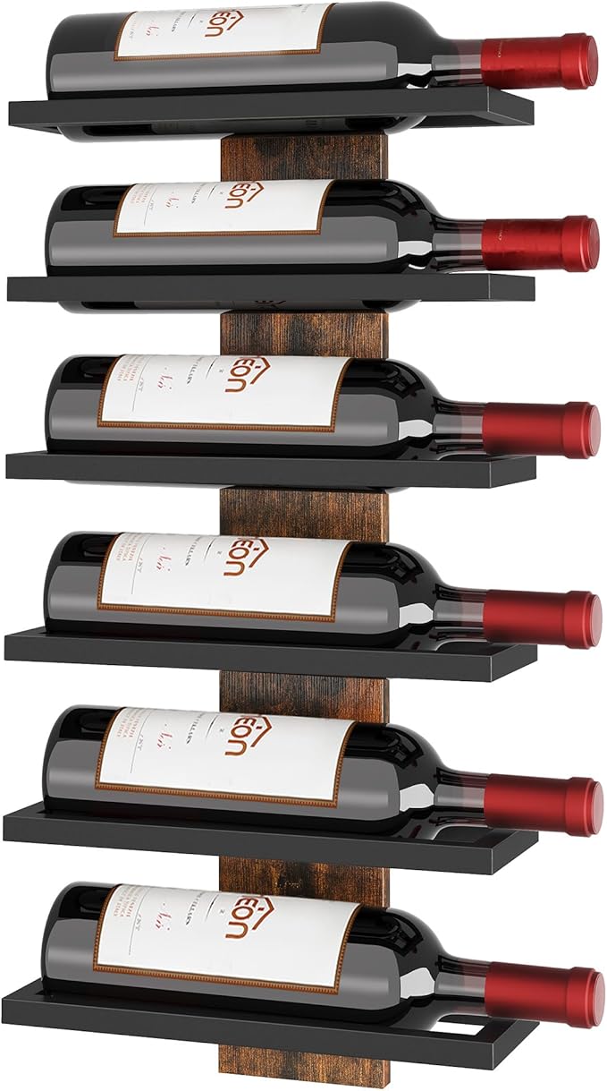 Hoctieon 6 Tier Wall Mount Wine Rack, Wall Mounted Wine Bottle Racks for Display and Storage, Hanging Bottle Holder for Living Room, Dining Room, Bar, Wine Cellar, Rustic Brown