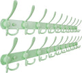 Dseap Coat Rack Wall Mount - 38” Long 10-Tri-Hooks Heavy Duty Coat Hanger Rail Wall Hooks for Hanging Coats Hats Clothing Clothes Purse Mudroom Entryway, Green, Pack of 2