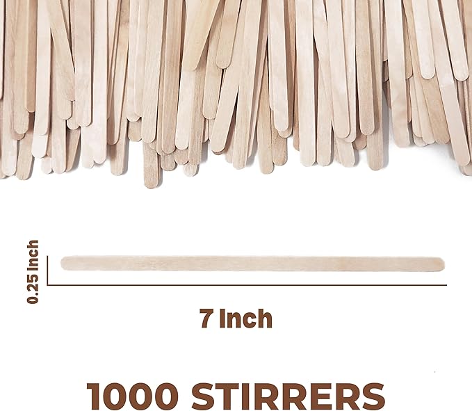 Makerstep Birch Wood Coffee Stirrers, 7 Inch Coffee Stir Sticks (1000 Pack) Eco-friendly, Sturdy Wooden Sticks. Splinter Free, Round End. Great For Your Coffee Nook