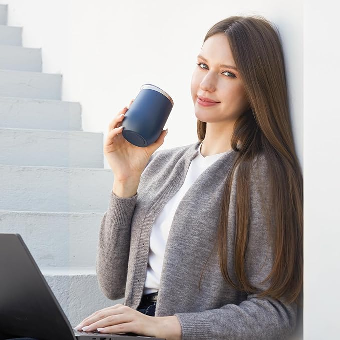 MEWAY Stemless 12oz Wine Tumbler Glasses with Lid -Insulated Double Wall Vacuum Stainless Steel Travel Tumbler with Straw,for Woman Under 10 dollars (Navy,1)