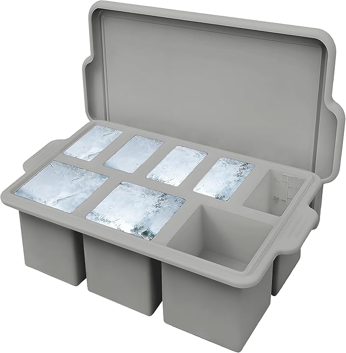 Silicone Ice Cube Tray with Lid 8-Cavity Reinforced Steel Frame Ice Cube Trays Easy Release BPA-Free Makes 3 Large Square & 5 Small Rectangular Ice Trays for Cocktails Whiskey Coffee,Pink