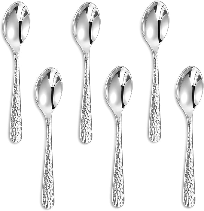 KEAWELL Premium Louise Hammered Demitasse Espresso Spoons: 6-Piece Set, 4.4-Inch Small Size, 18/10 Stainless Steel, Brightly-Mirror polished, Dishwasher Safe (6, 4.4 inches)