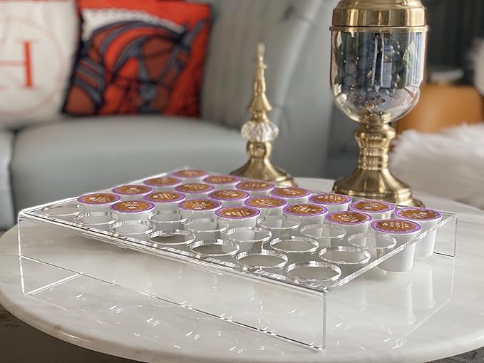 IEEK 2 Pack of 35 Slots Flat Countertop Coffee Pod Holder K Cup Organizer Tray Clear Acrylic Coffee Pod Organizer for Office and Kitchen Counter or Drawer Compatible With KCup Pods
