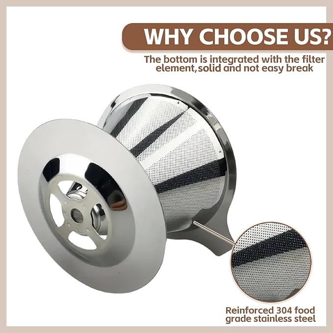 Pour Over Coffee Dripper Stainless Steel Coffee Filter Metal Cone Filter Extra Fine Wire Mesh Reusable Coffee Filter Coffee Maker (Silver, 1-4 Cups)