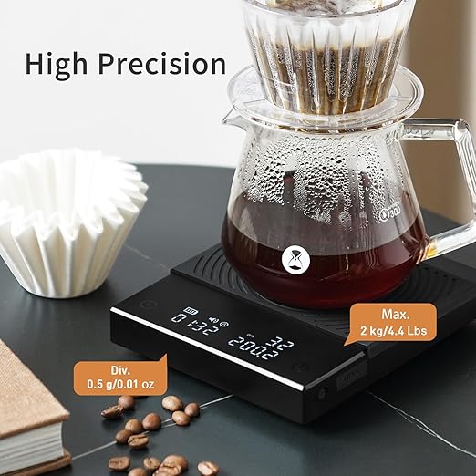 TIMEMORE Coffee Scale Basic 2.0 Electronic Espresso Scale with with Timer,2000 Grams and Water Flow Rate and Timer Function, Free Switching of Ounce/kg Units