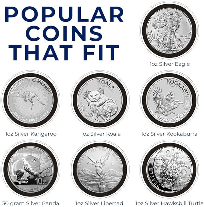 OnFireGuy 20pcs 40mm Black Ring Coin Holders & Capsule Tube with Red Cap Lid for Silver Eagles | Capsules & Storage Tube for 1oz American Silver Eagle, 30 gram Silver Panda, 1oz Silver Kangaroo