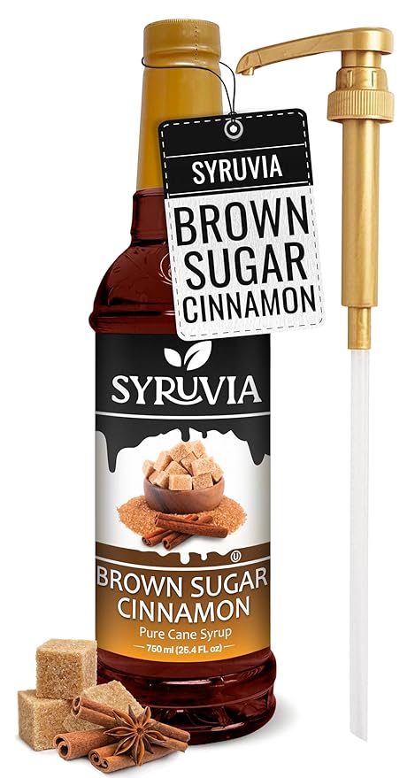 Syruvia Coffee Syrup, Brown Sugar Cinnamon Flavored Syrup for Drinks, Lattes, and Desserts – 25.4 fl oz, With Pump