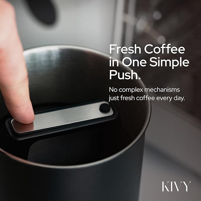 KIVY Vacuum Coffee Canister - Push Lid Preserves Coffee Aroma & Oil - Stainless Steel Airtight Coffee Canister - Removes Excess Air