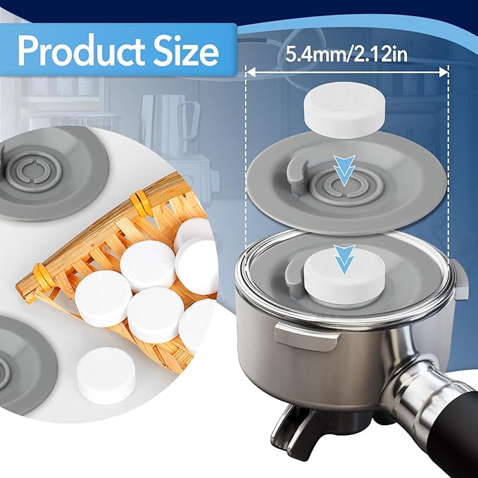 12 PCS Cleaning Tablets and 2 PCS Rubber Backflush Disc for Breville, 54mm Espresso Backflush Cleaning Discs for Breville Machines and Ninja Luxe Cafe, Clean Interior Parts and Portafilter