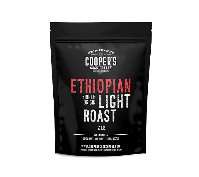Ethiopian Bold Light Roast Grade 1, Ground Coffee, Natural Dry Processed Micro Lot, Intense Bright Bold & Aromatic Coffee - 2lb Bag