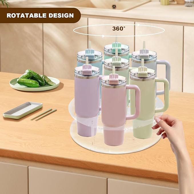 IEEK Large Rotating Coffee Syrup Organizer 7 Bottles Clear Acrylic Coffee Syrup Rack for Countertop Syrup Bottle Holder Stand With Anti Slip Pad for Coffee Bar Station,Turntable Wine Display Tray