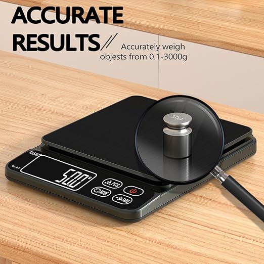 Mini Scale,6.6lb Scale for Grams,Digital Scale Food，Cooking Scale and Food Scales for Kitchen，Food Scale Grams and Ounces,Grams Scale,7Units,Auto Off,Tare,PCS,LCD Display