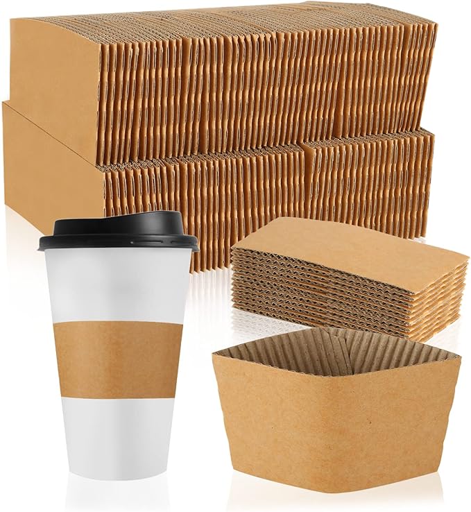 300 Packs Coffee Sleeves, Kraft Paper Cup Sleeve Disposable Coffee Cup Sleeves for Hot and Cold Drinks, Coffee Holder Sleeves for 10oz, 12oz, 16oz, 20oz Paper Coffee Cups (Cup Not Included)