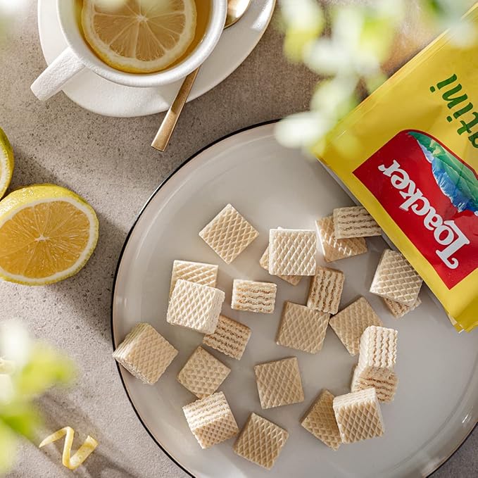 Loacker Quadratini Lemon Wafer Cookies LARGE - 30% Less Sugar - Premium Crispy Bite Size Wafers - NON-GMO - LARGE Pack of 6