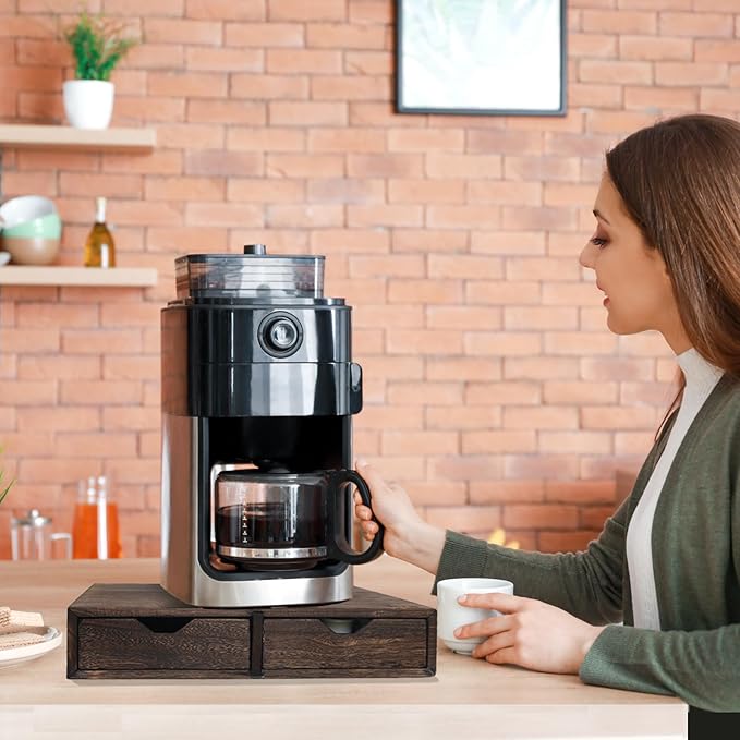 HTB K Cup Holder Compatible with K Cups,Coffee Pod Holder Holds Up 30 Cups,K Cup Organizer Storage Drawer (Wood-b)