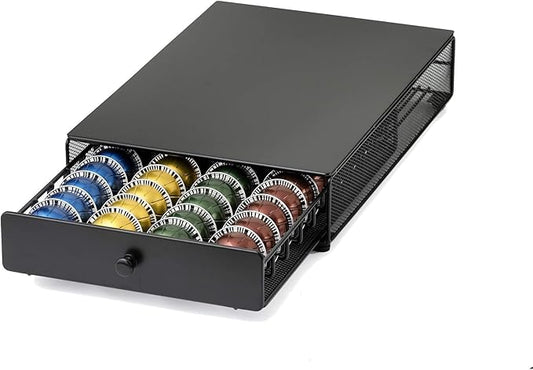 Nifty Vertuoline Rolling Coffee Pod Drawer – Satin Black Finish, 40 Pod Capsule Holder, Compact Under Coffee Pot Storage, Office or Home Kitchen Counter Organizer