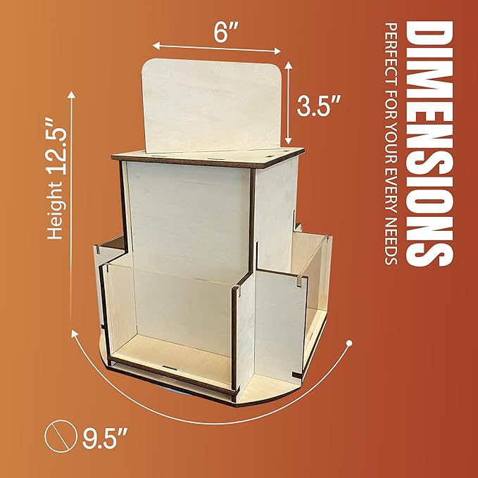 Rotating Greeting Card Display Stand, 1 Tier Wooden Organizer, 4-Sided Display Rack 360 Degree Spinning Multi-Pocket Display for Coasters, Stickers, Retail, Showcase, Tradeshow, 12.5”H (Natural)