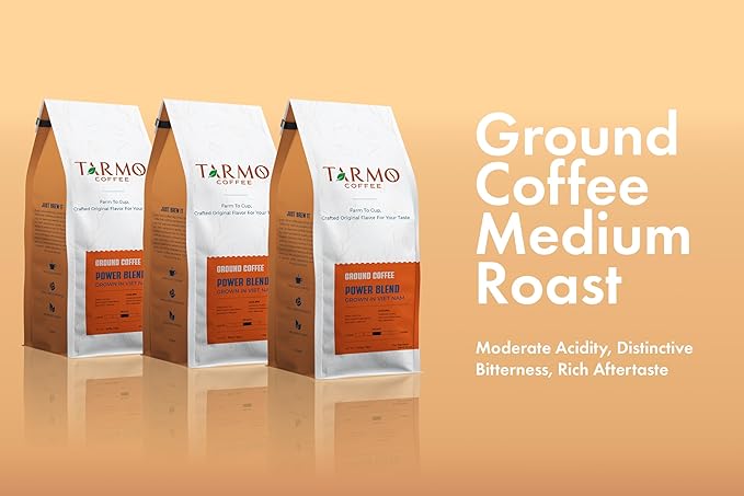TARMO - POWER BLEND | Low Acid Ground Coffee | Specialty Vietnamese Coffee | Premium Arabica & Robusta Blend, Medium Roast Coffee, 12 Oz Bag