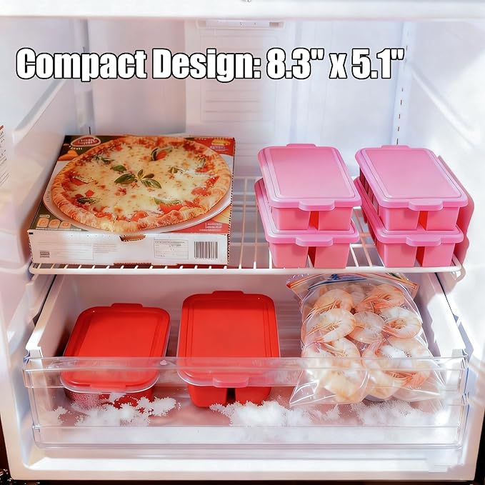 Silicone Ice Cube Tray with Lid 8-Cavity Reinforced Steel Frame Ice Cube Trays Easy Release BPA-Free Makes 3 Large Square & 5 Small Rectangular Ice Trays for Cocktails Whiskey Coffee,Pink