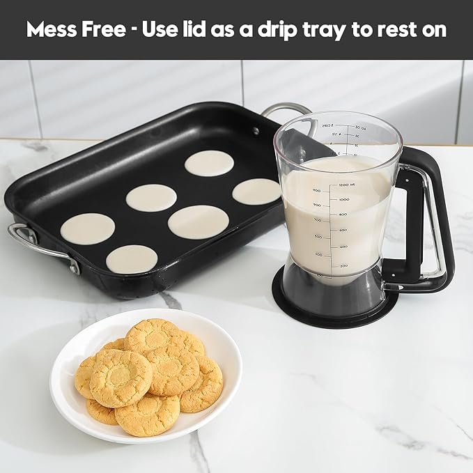 Pancake Batter Dispenser 5 Cup with Sturdy Handle,Batter Separator for Pancakes, Cupcake, Waffle, Muffin Mix, Cake & Crepe Batter pitcher with Squeeze Handle Baking Tools-Black