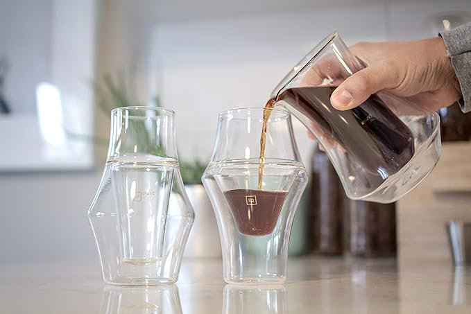 KRUVE PIQUE Coffee Carafe - Elegant Double-Wall Glass Design, 10oz (300ml) Capacity for Perfectly Brewed Coffee, Ideal for Entertaining Guests and Coffee Lovers, Keeps Your Brew Hot and Hands Cool