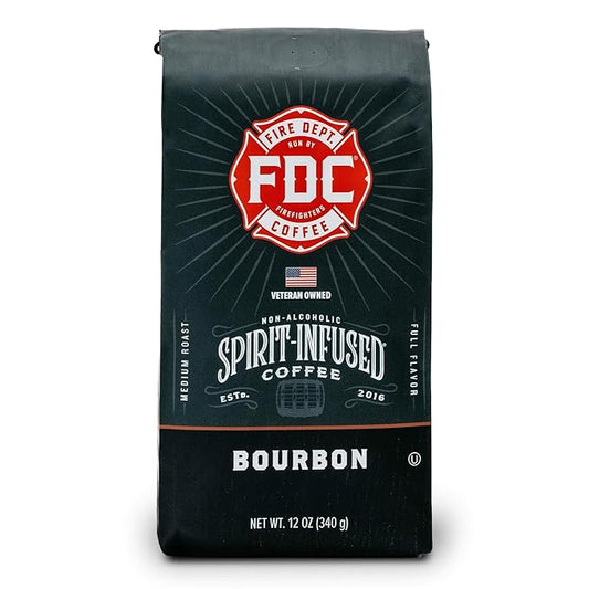 Fire Department Coffee - Bourbon Coffee - Gives Back to Firefighters - Premium Bourbon Infused Whole Beans - Medium Roast - Non-Alcoholic - Roasted in the USA - Veteran Owned - 12 oz