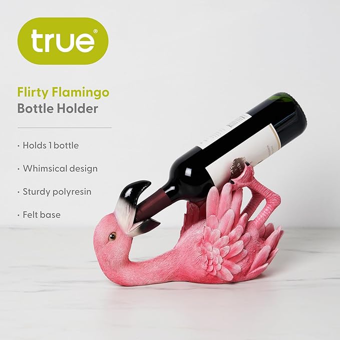 True Flirty Flamingo Polyresin Wine Bottle Holder, Perfect for Kitchen Decor, Wine Accessories, Wine Bar Decor, Holds 1 Standard Wine Bottle, Set of 1