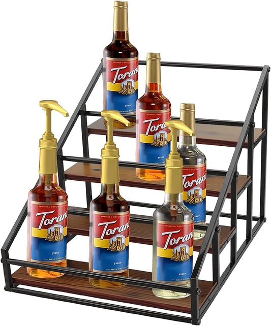 Coffee Syrup Organizer Rack, 4-Tier 16 Syrup Bottles Holder Stand for Freestanding Shelves for Coffee Bar Station,Kitchen, Syrup Wine Dressing Cocktail