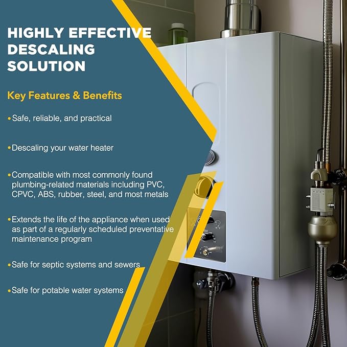 Tankless Water Heater Descaler - Quart (32 oz) Premium Descaler for Tankless Water Heater Systems, Restores Heating Efficiency, Easy Use