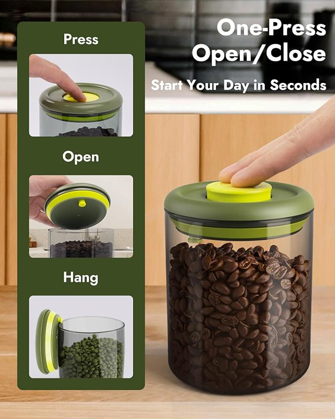 Airtight Coffee Canister – One-Way CO₂ Valve, UV Protection, 3X Thicker Glass, Coffee Bean Storage Container for Ground Coffee & Tea, 30.5 fl oz, for 0.8 lb Beans