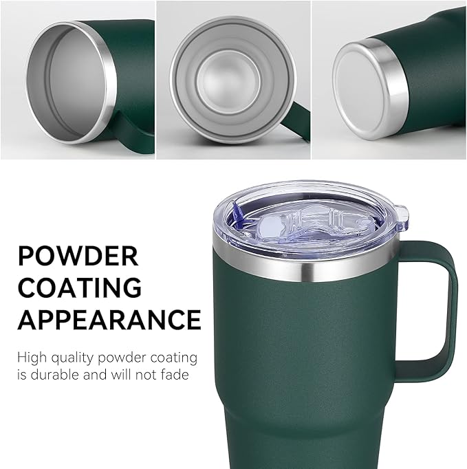 VEGOND 20 oz Tumbler Bulk with Handle Lid and Straw, Stainless Steel Insulated Travel Coffee Mug Set, Spill Proof Double Wall Metal Tumblers Cups, Dark Green 6 Pack