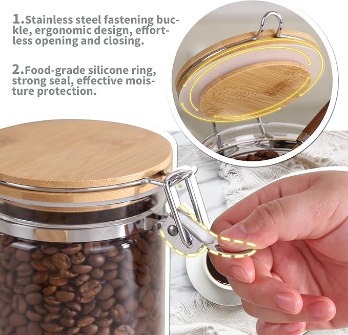 KKC Airtight Coffee Canister, Glass Coffee Bean Storage Contaienr with Silicon Scoop Holder, Non-Slip Silicon Coffee Storage Canister with Spoon for 1 lb Bean,40 Fluid-oz,Taro Purple