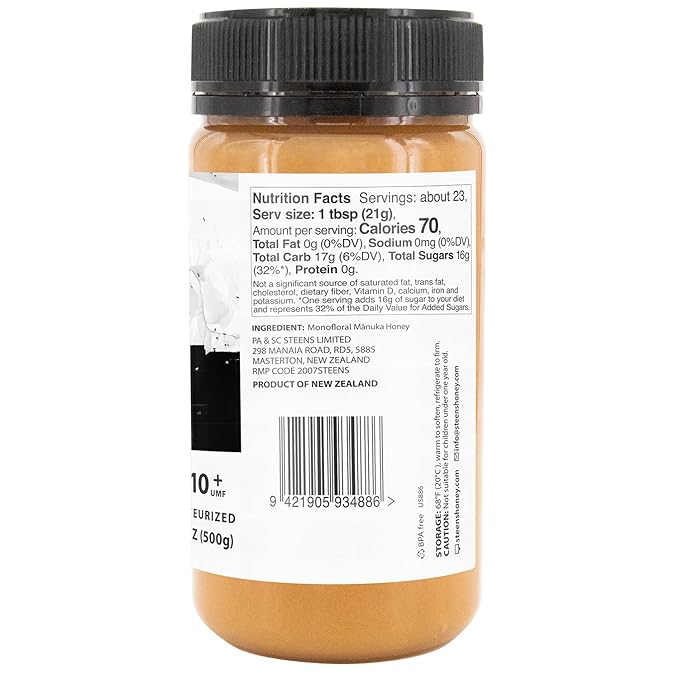 Steens Manuka Honey - MGO 263+ - Pure & Raw 100% Certified UMF 10+ Manuka Honey - Bottled and Sealed in New Zealand - 17.6 oz Jar…