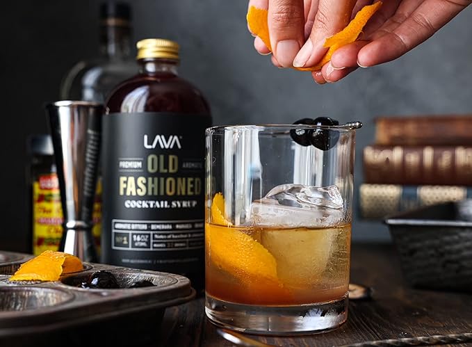 LAVA Premium Aromatic Old Fashioned Cocktail Syrup 16oz, Makes 32 Cocktails, Made with Aromatic Bitters, Demerara, Marasca Cherry, Orange Zest, Hazelnut and Cinnamon. Ready to Use. Just Add Whiskey.
