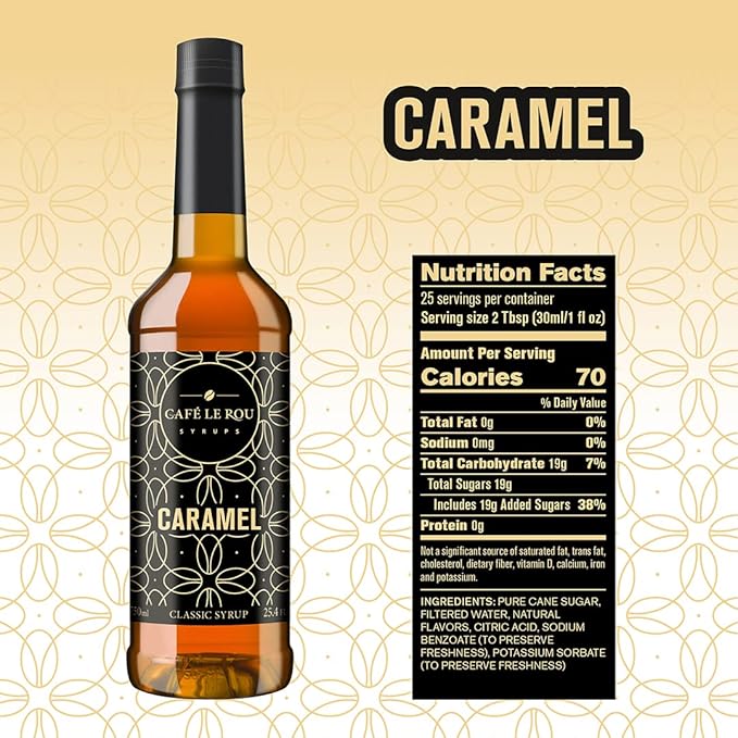 Café Le Rou Coffee Syrup Variety 5-Pack- 25.4 oz Vanilla, French Vanilla, Caramel, Salted Caramel, Hazelnut Coffee Flavoring Syrup for Coffee, Tea and Espresso