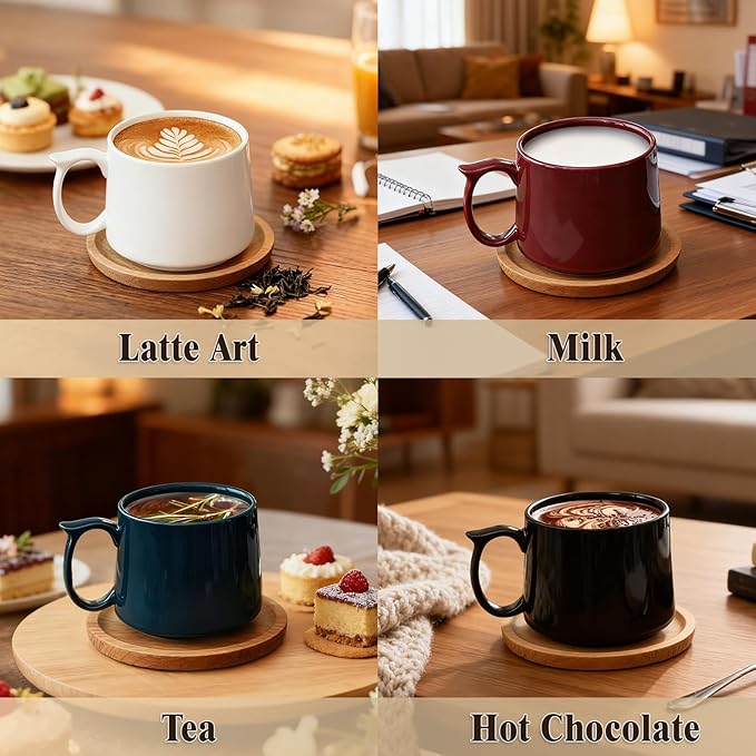 Coffee Mugs Gift Set of 4, Large 19 oz Stackable Ceramic Coffee Mug, Coffee Cups with Large Handle for Latte, Cappuccino, Milk, Dishwasher & Microwave Safe, Ideal for Men, Women - Multicolor
