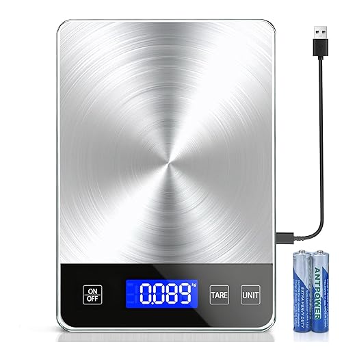 Food Kitchen Scale, 33lb Digital Food Scale Precisely Measures Grams and Ounces for Baking and Cooking, Rechargeable 304 Stainless Steel Kitchen Scale for Food with LCD Display, Batteries Included