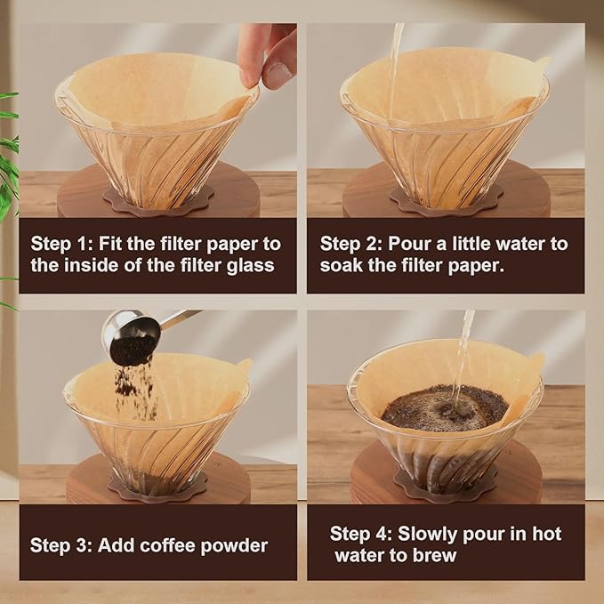 Mongdio Pour Over Coffee Maker, 20 oz V60 High-Heat Borosilicate Glass Coffee Maker with 100pcs Paper Filters, 5 in 1 Drip Coffee Maker Set for Home Café Restaurant and Camping - 600ml, Clear