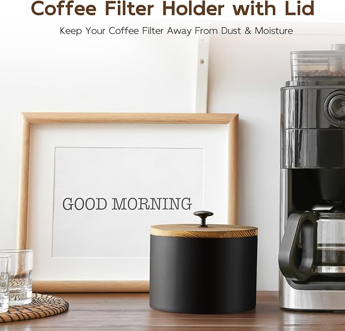 Coffee Filter Holder, Wood Filter Storage Container for Counter, Coffee Bar Accessories for Home Decor, Black