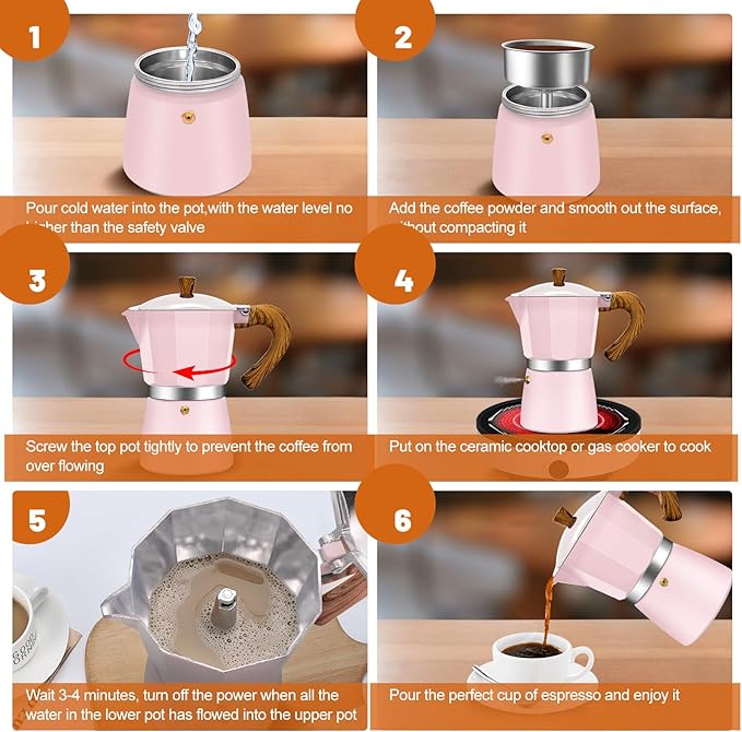 6 Cup Aluminum Espresso Stovetop Moka Pot Express Coffee Maker Percolator Italian Classic Mocha Coffee Machine for Italian and Cuban Cafe Brewing for Home & Camping 300ml 10oz